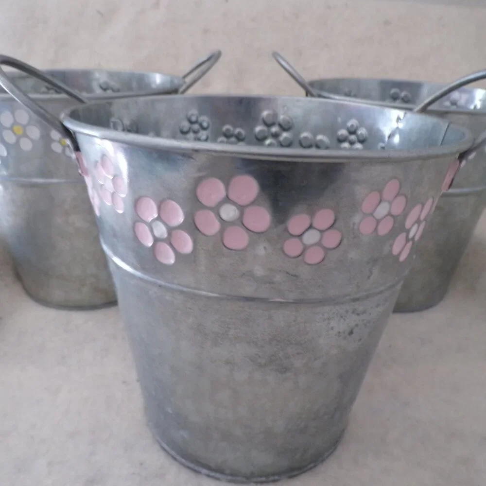 3 Galvanized Metal Pots Handles New Baskets Storage Sand Buckets Decorative